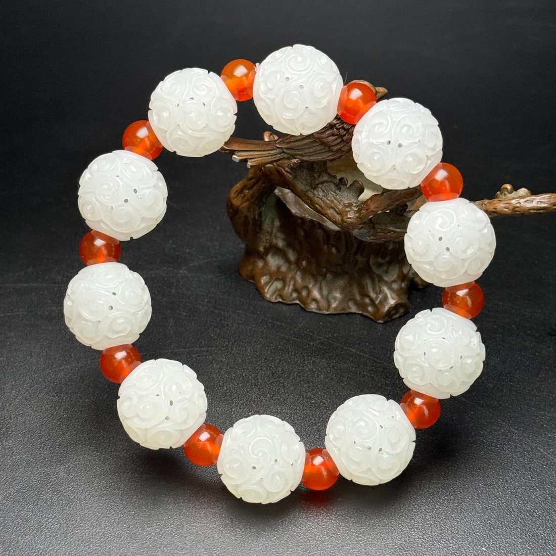 Openwork Chinese Hetian Jade Beads Bracelet - 7