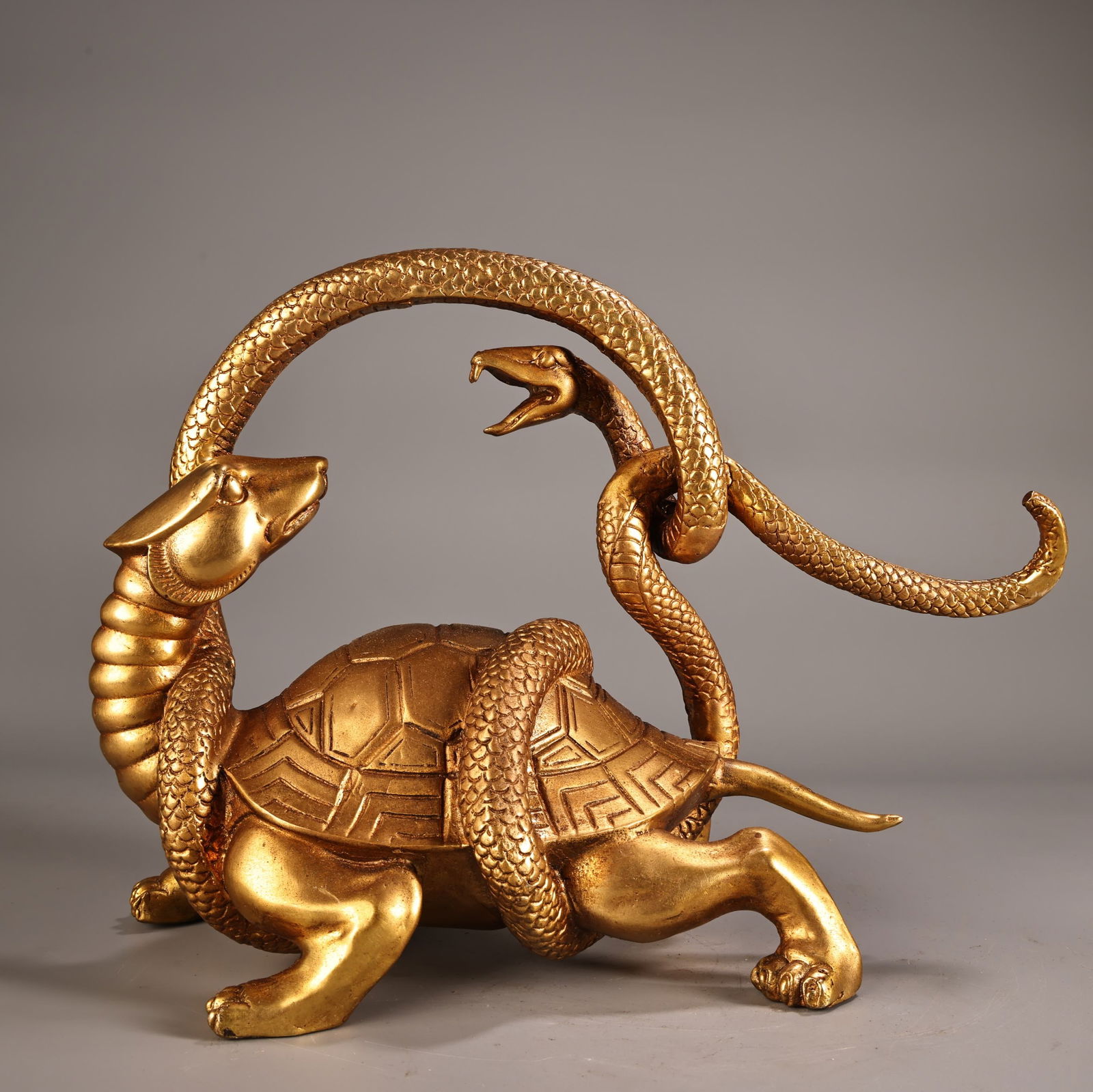 Vintage Chinese Gilt Gold Copper Black Tortoise Statue (1 of 9)