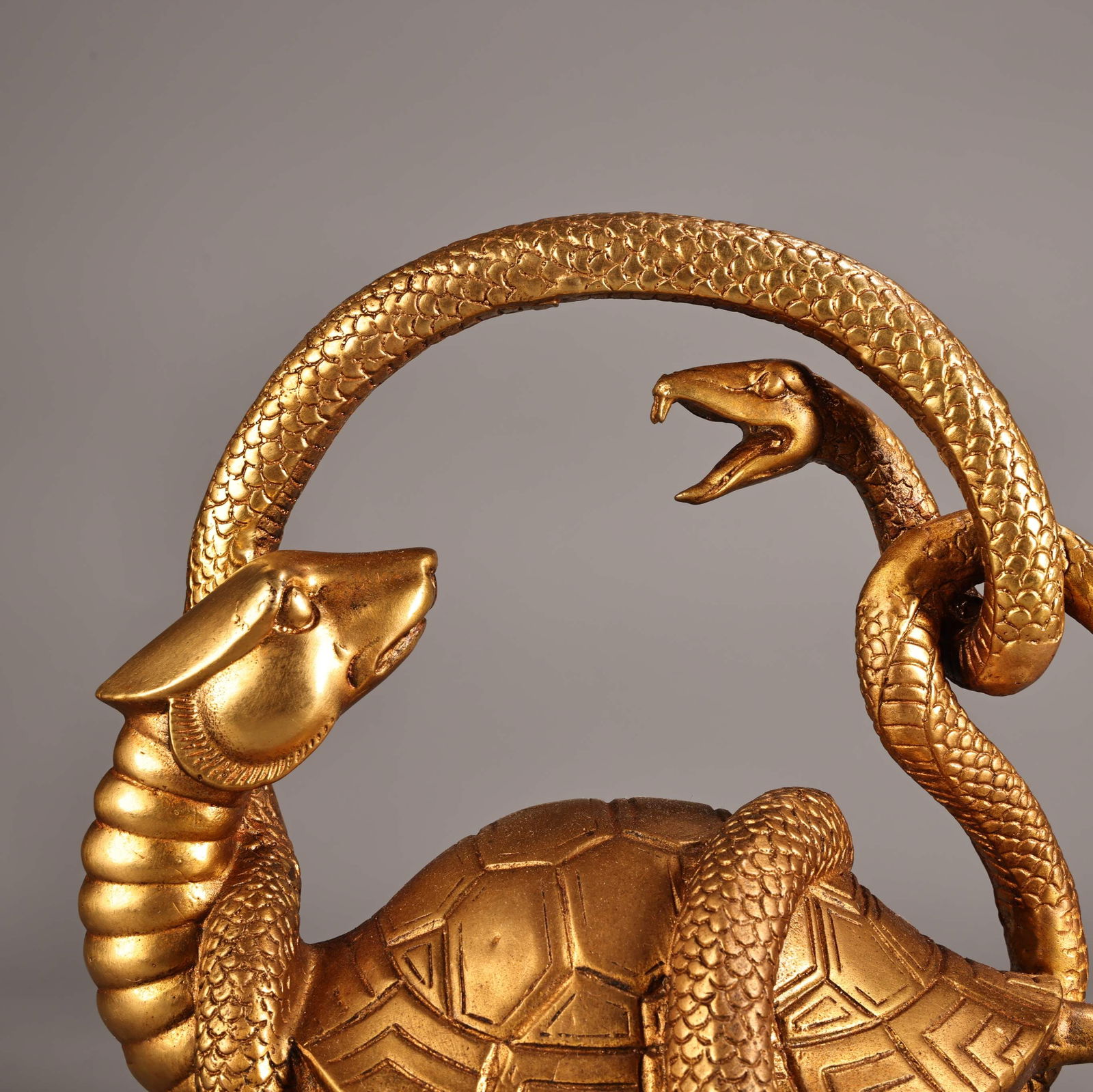 Vintage Chinese Gilt Gold Copper Black Tortoise Statue - 4