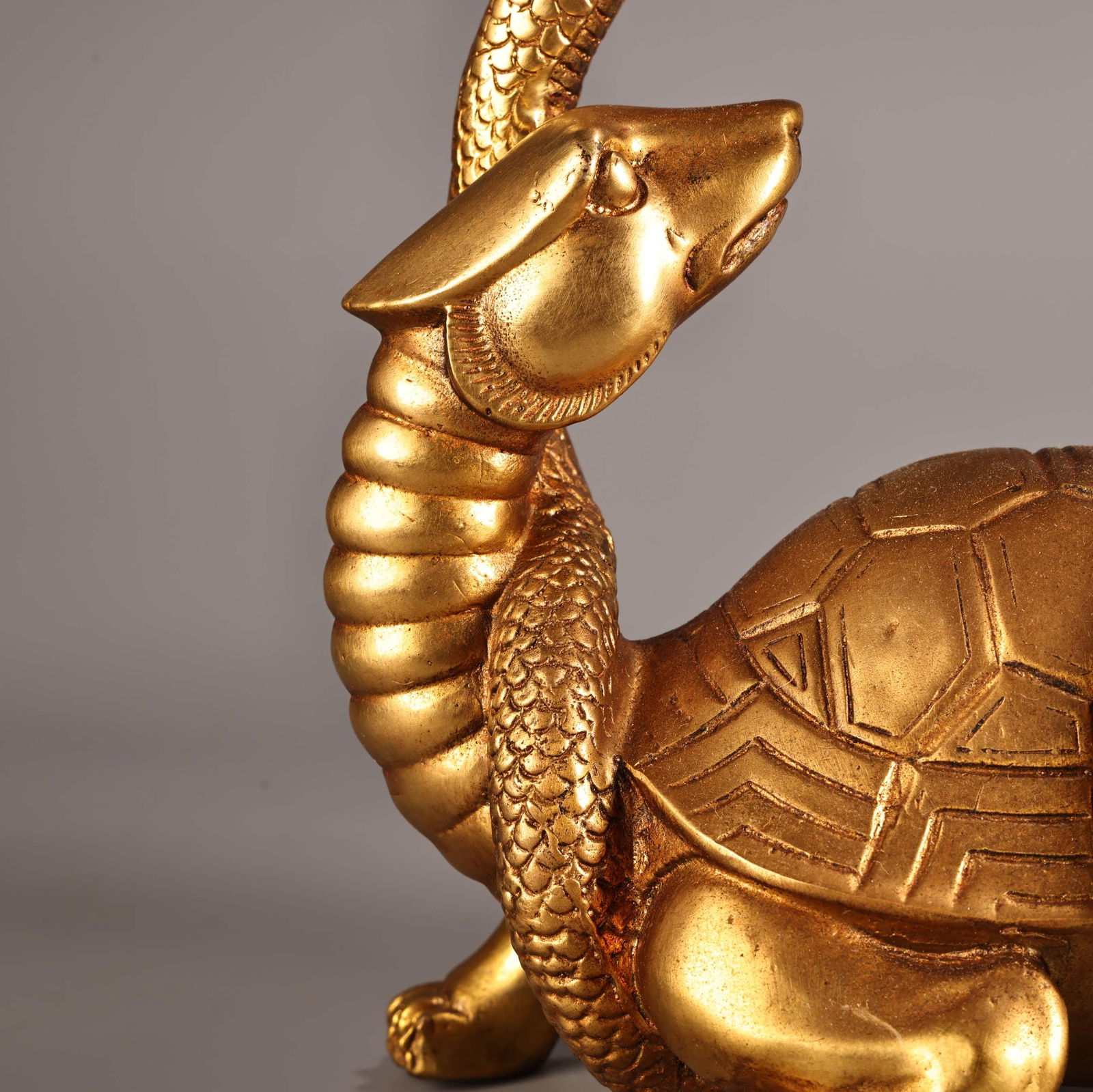 Vintage Chinese Gilt Gold Copper Black Tortoise Statue - 5