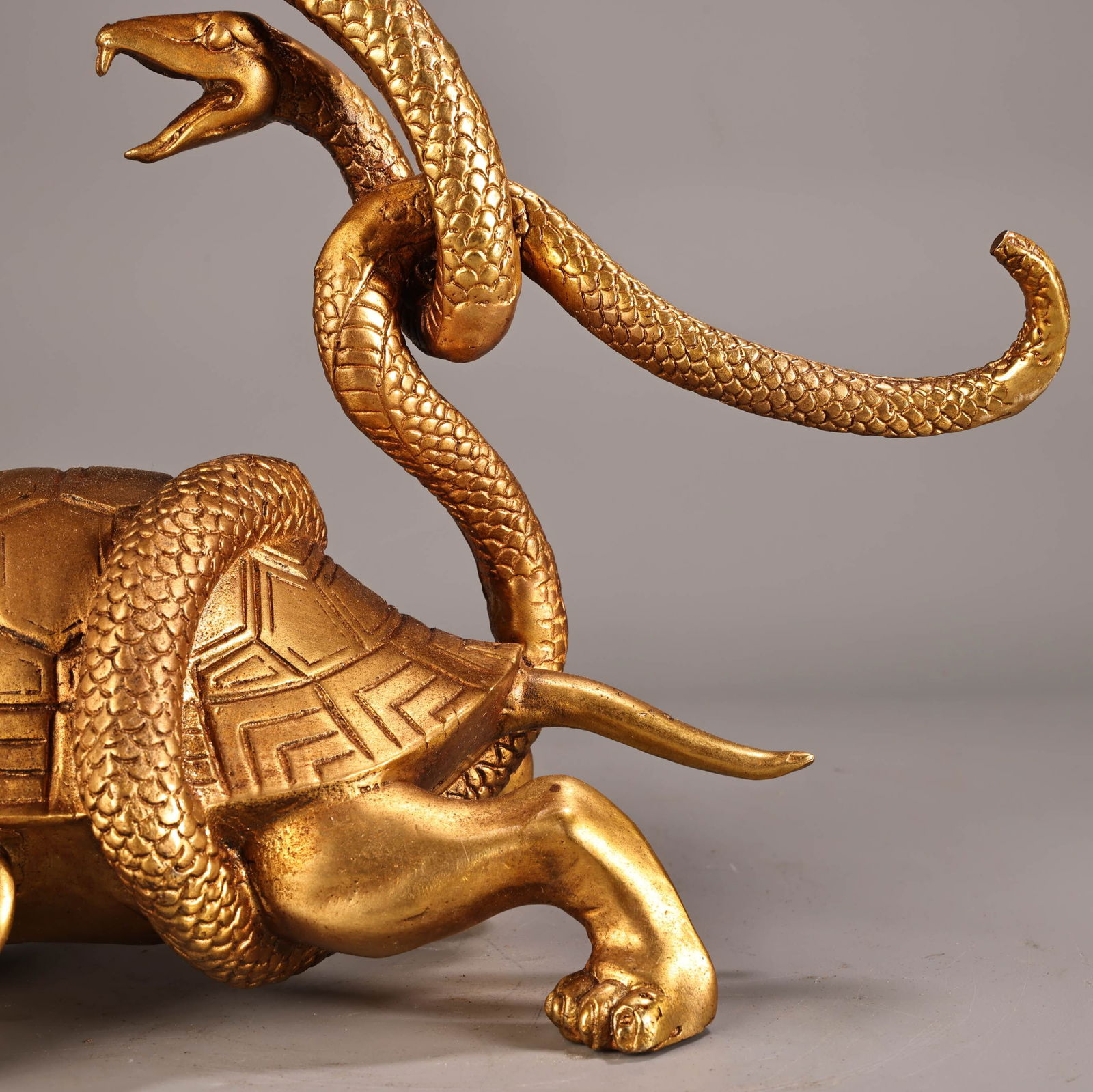 Vintage Chinese Gilt Gold Copper Black Tortoise Statue - 6