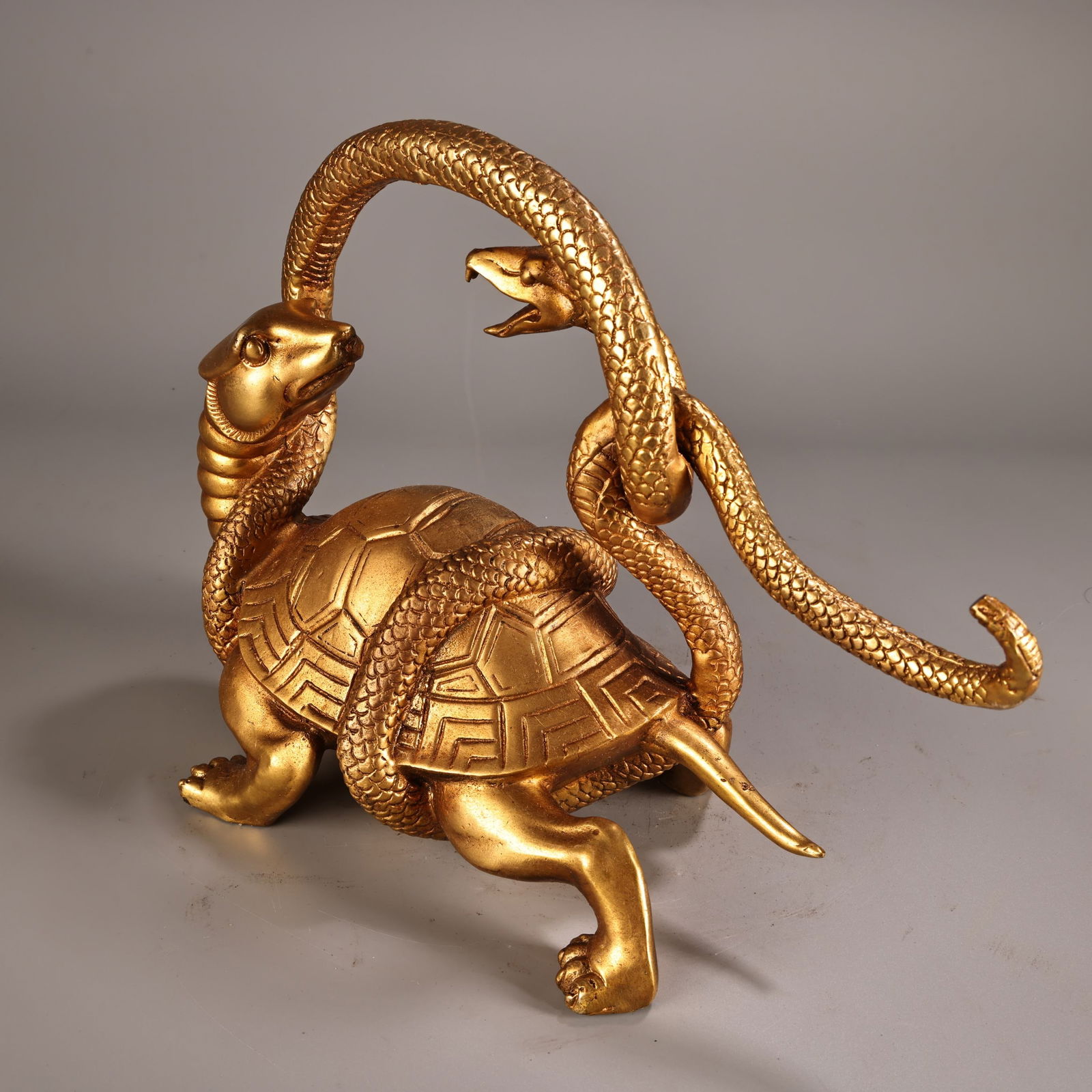 Vintage Chinese Gilt Gold Copper Black Tortoise Statue - 8