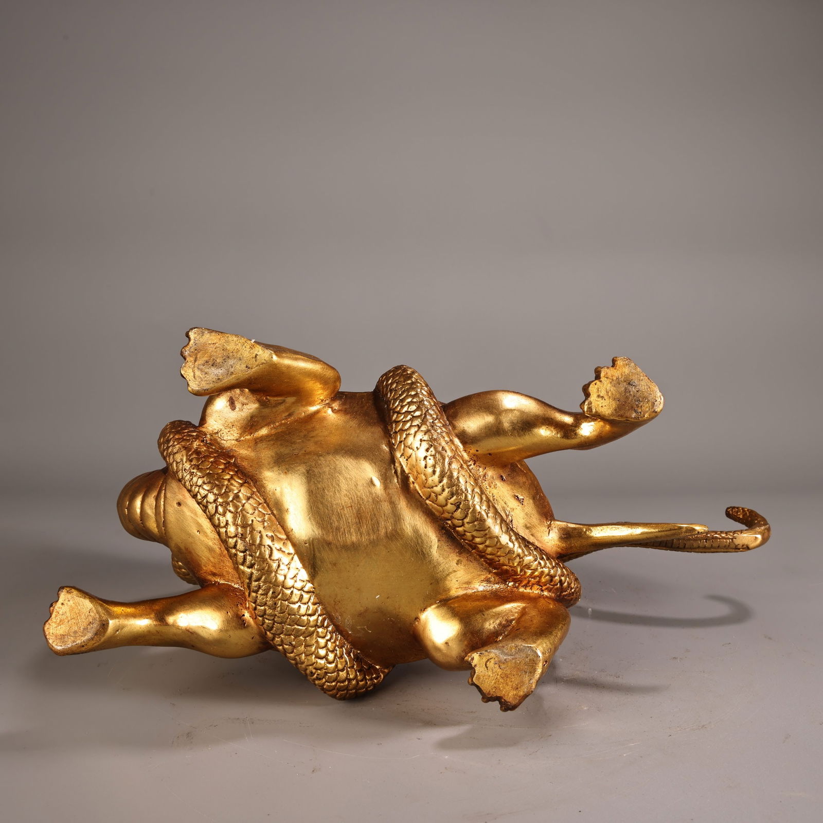 Vintage Chinese Gilt Gold Copper Black Tortoise Statue - 9