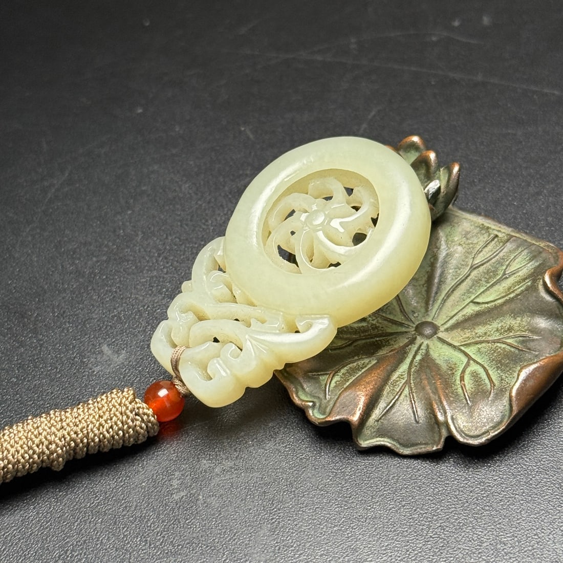 Chinese Hetian Jade Hand Carved Flower Pendant - 4