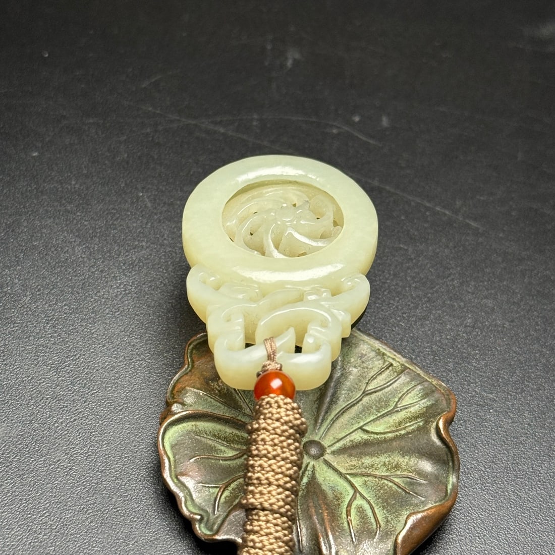 Chinese Hetian Jade Hand Carved Flower Pendant - 5