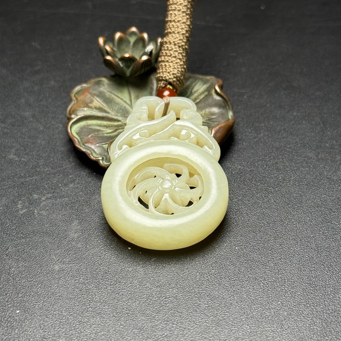 Chinese Hetian Jade Hand Carved Flower Pendant - 6