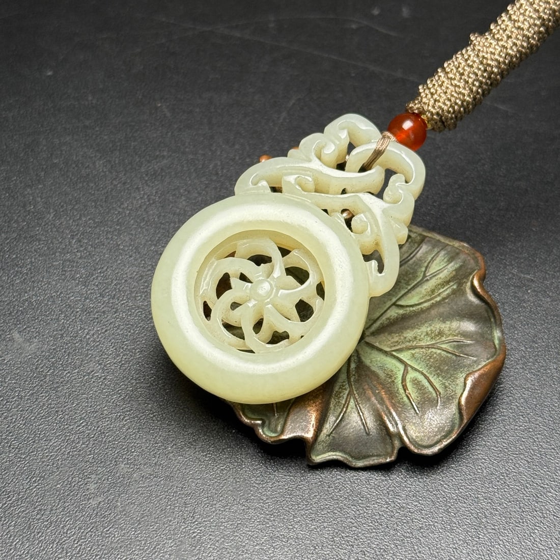 Chinese Hetian Jade Hand Carved Flower Pendant - 7