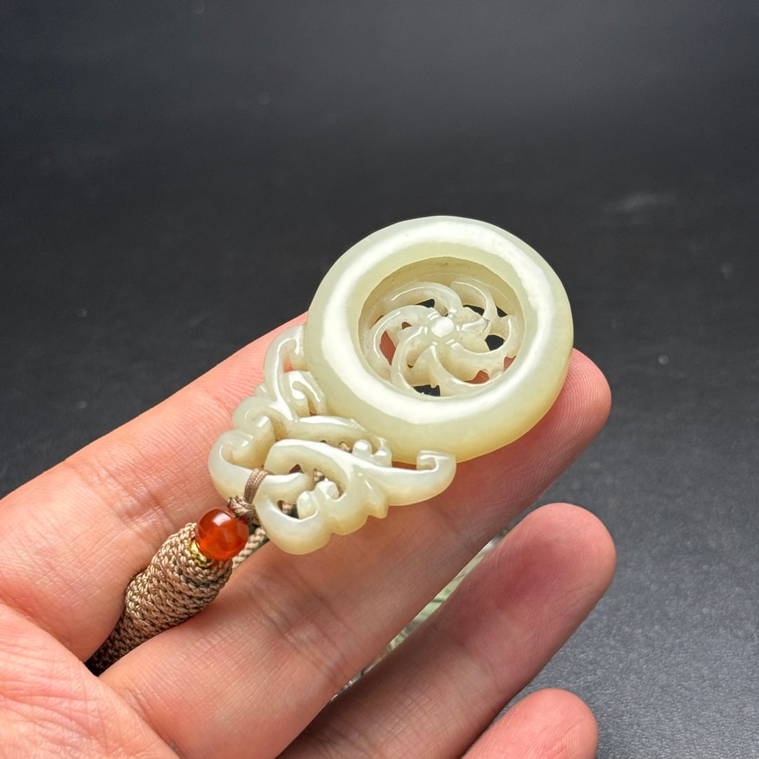 Chinese Hetian Jade Hand Carved Flower Pendant - 9