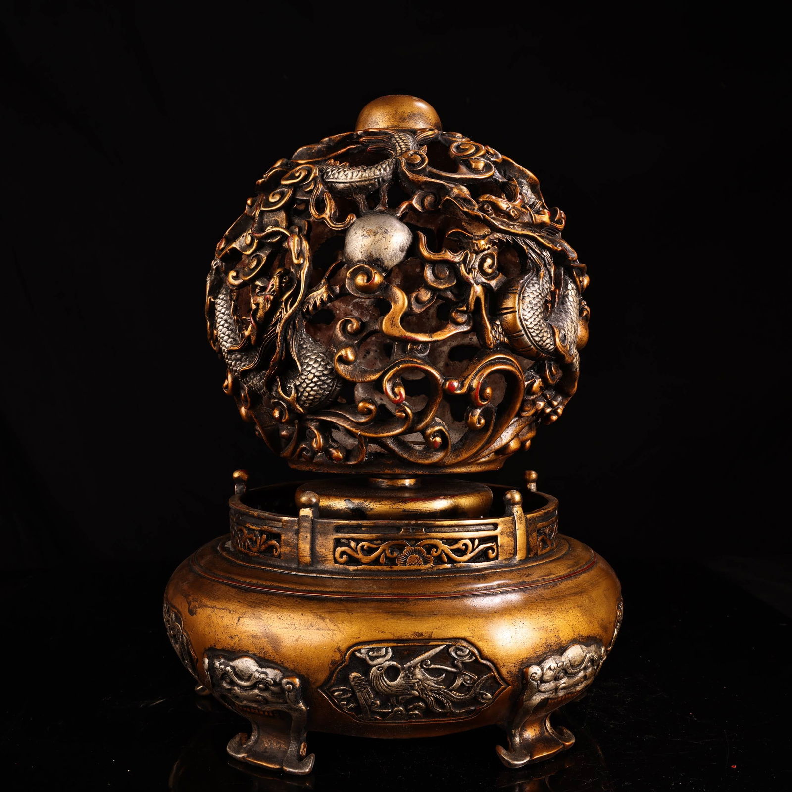 Vintage Chinese Gilt Gold Copper Fortune Dragon Statue (1 of 9)