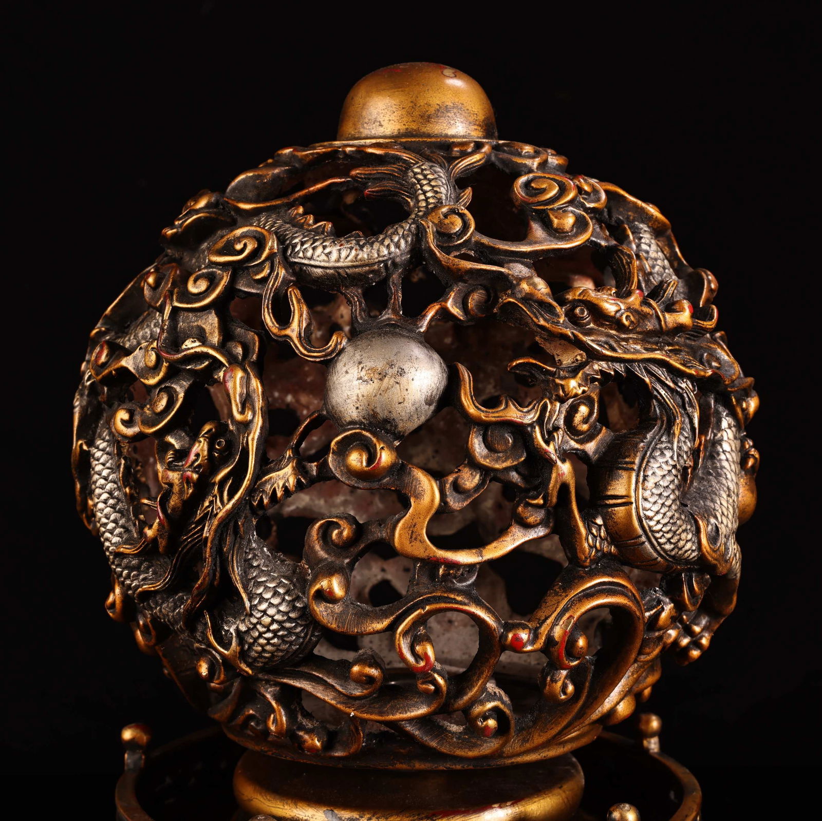 Vintage Chinese Gilt Gold Copper Fortune Dragon Statue - 2