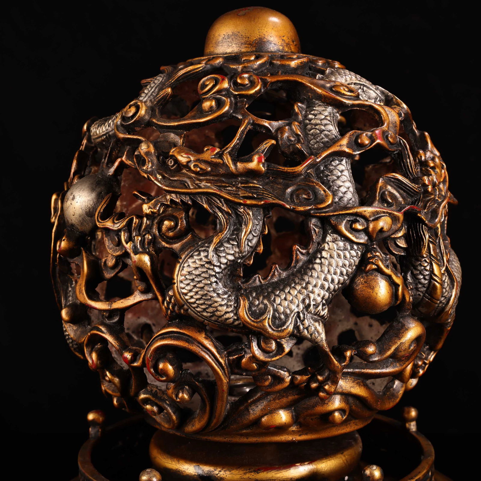 Vintage Chinese Gilt Gold Copper Fortune Dragon Statue - 3