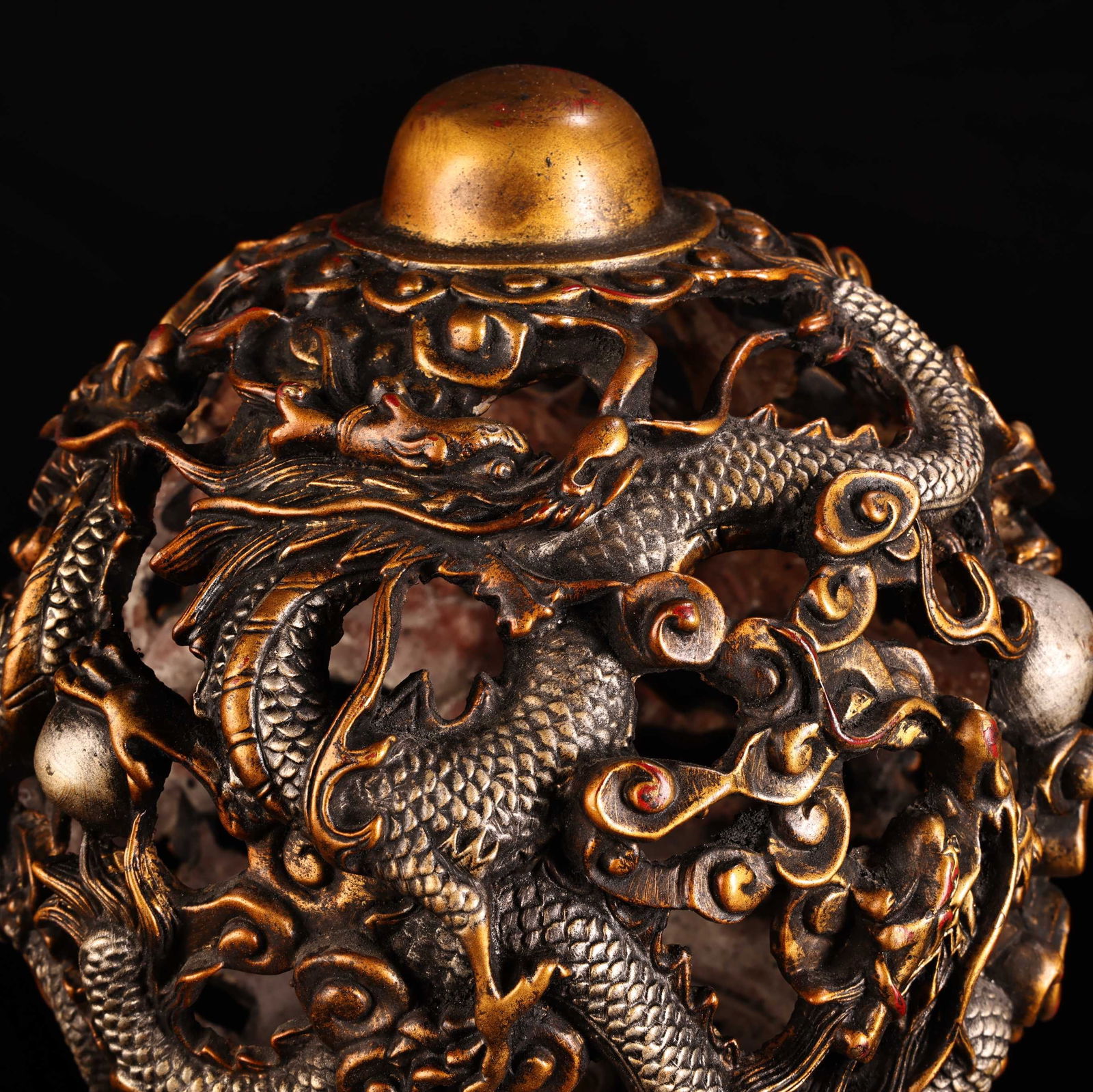 Vintage Chinese Gilt Gold Copper Fortune Dragon Statue - 4