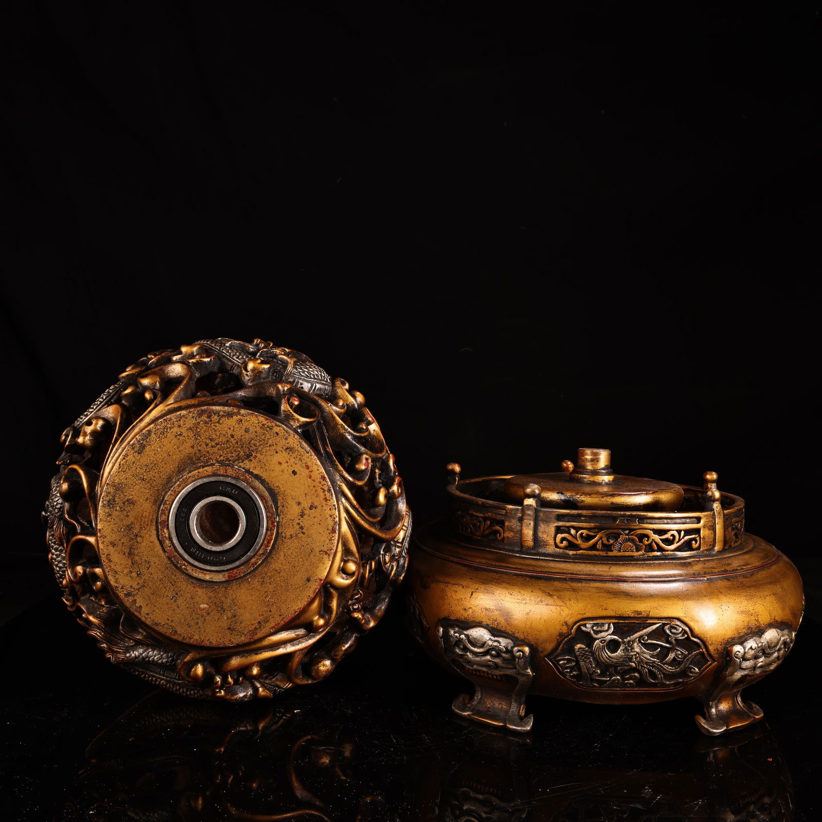 Vintage Chinese Gilt Gold Copper Fortune Dragon Statue - 5