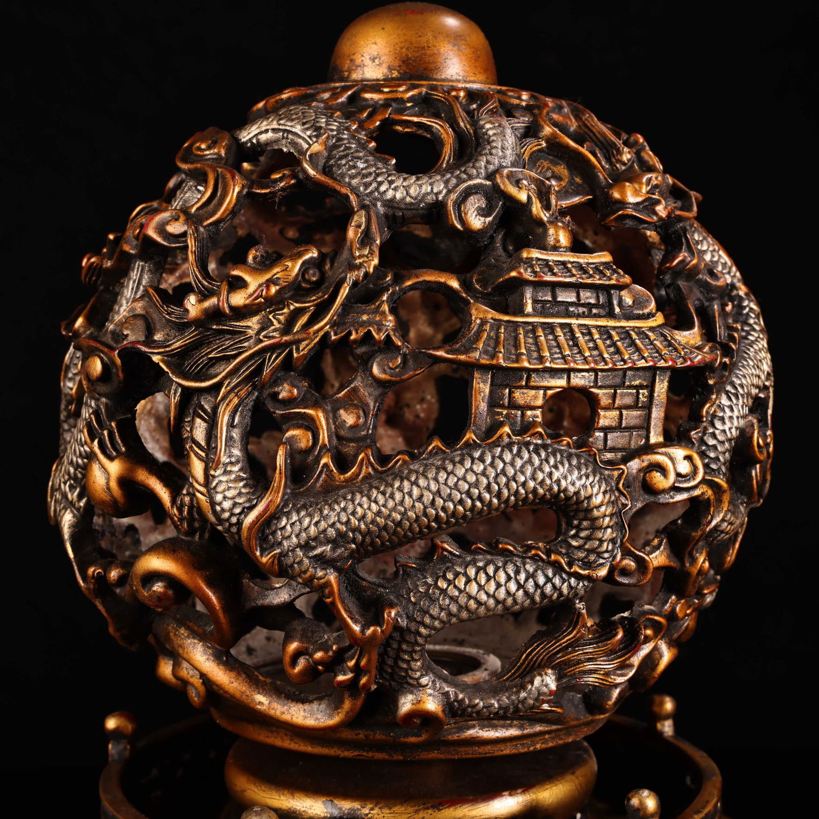 Vintage Chinese Gilt Gold Copper Fortune Dragon Statue - 6