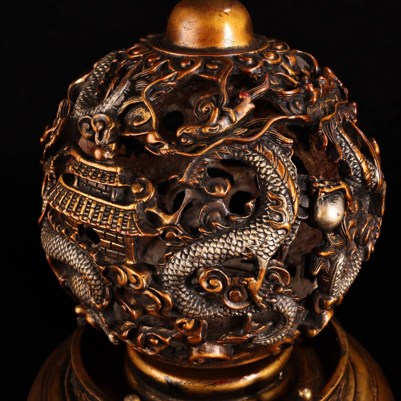 Vintage Chinese Gilt Gold Copper Fortune Dragon Statue - 7