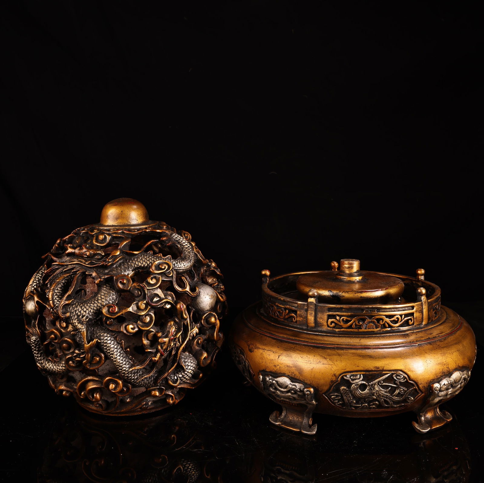 Vintage Chinese Gilt Gold Copper Fortune Dragon Statue - 8