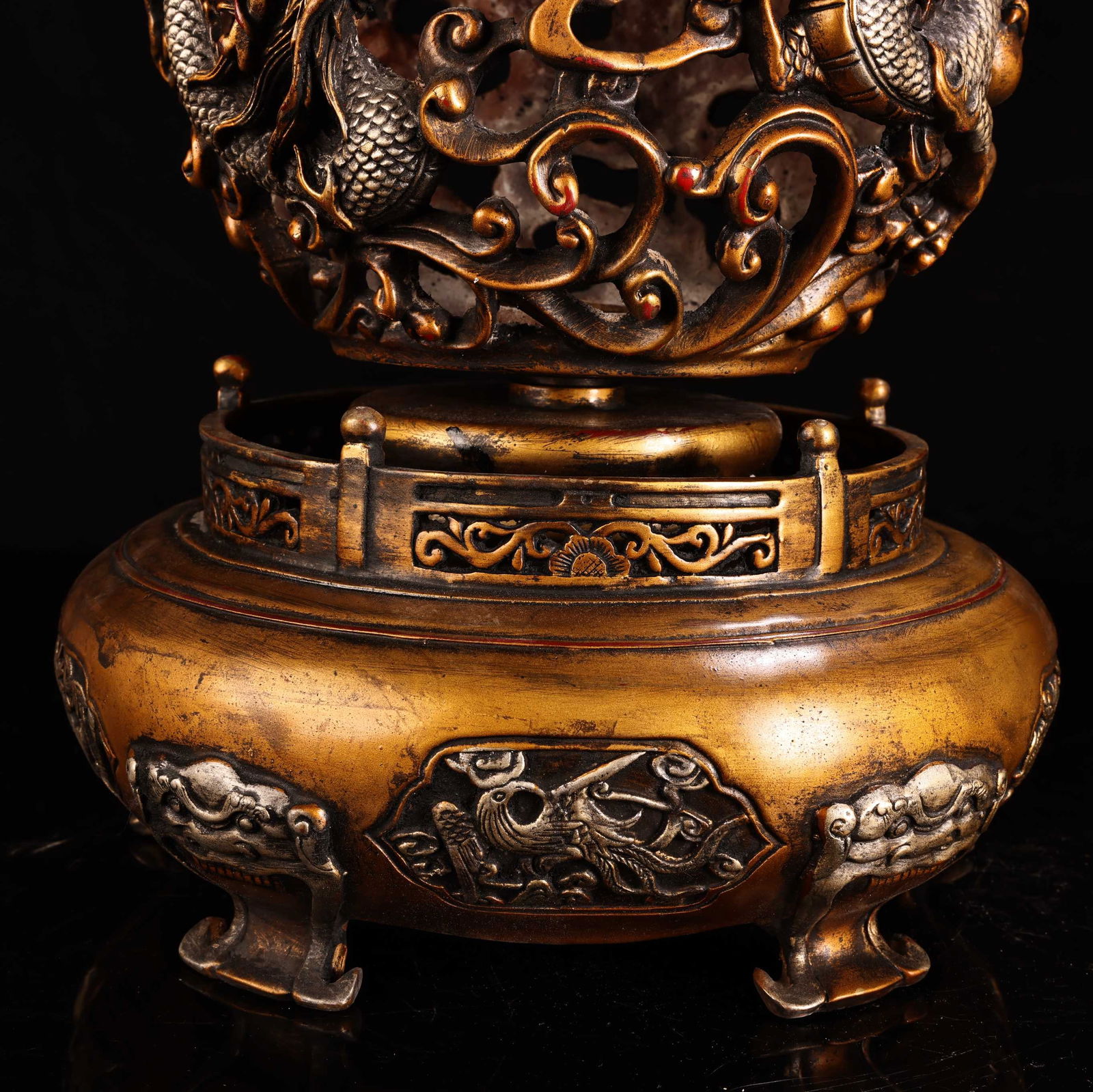 Vintage Chinese Gilt Gold Copper Fortune Dragon Statue - 9