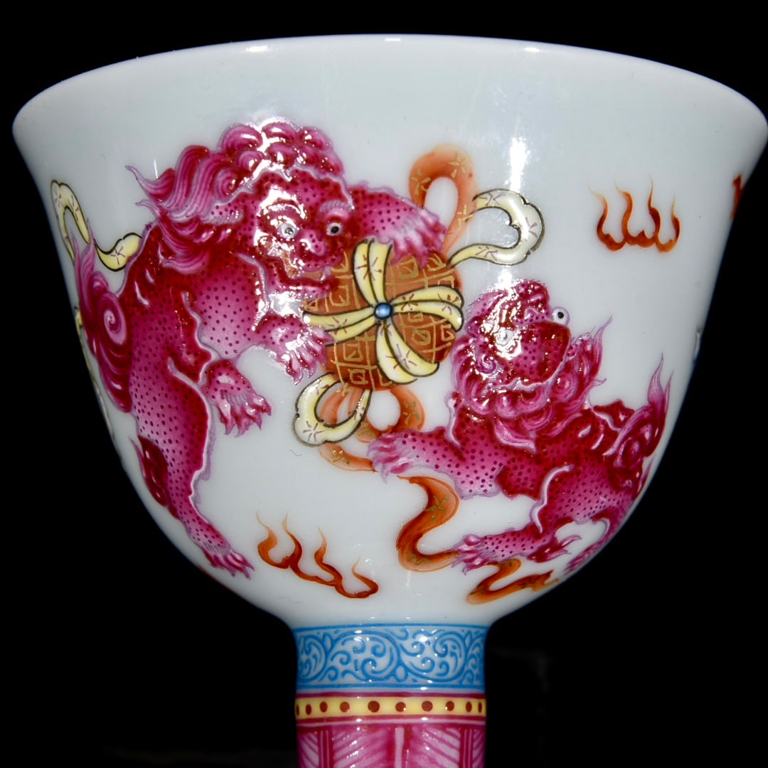 A Pair Chinese Famille Rose Enamel Fortune Lion Design Porcelain Cup - 4