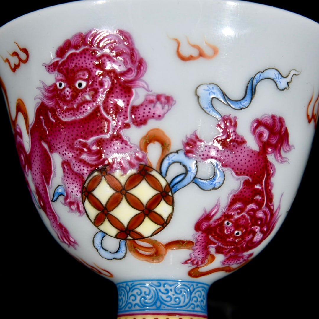 A Pair Chinese Famille Rose Enamel Fortune Lion Design Porcelain Cup - 6