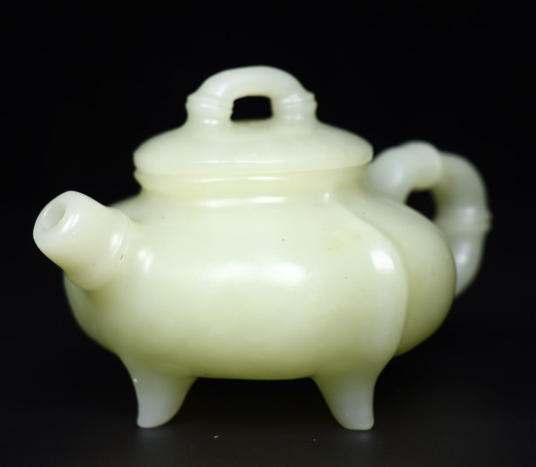 Superb Chinese Hetian Jade Carved Teapot - 2