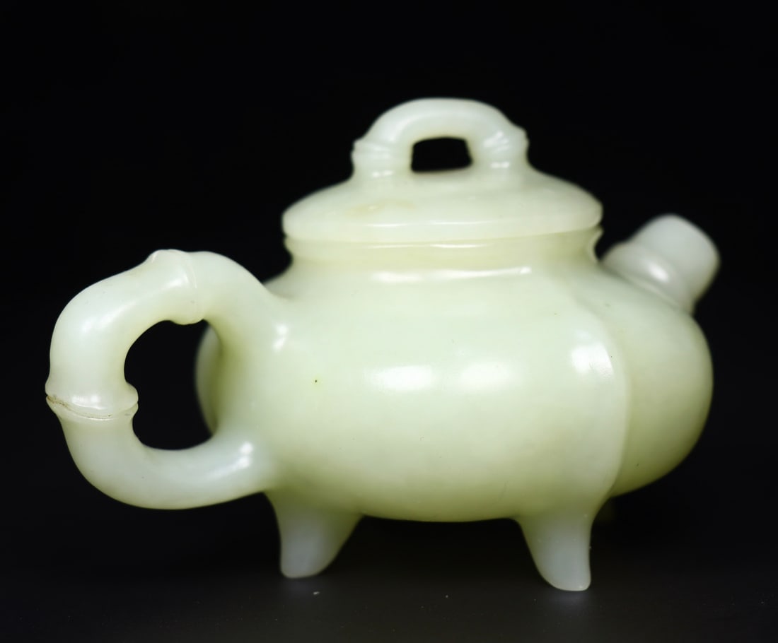 Superb Chinese Hetian Jade Carved Teapot - 4