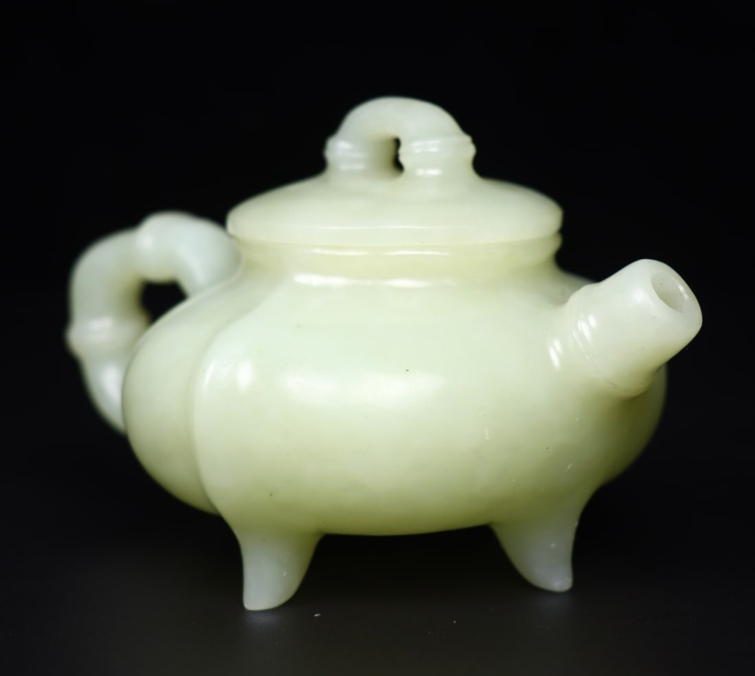 Superb Chinese Hetian Jade Carved Teapot - 5