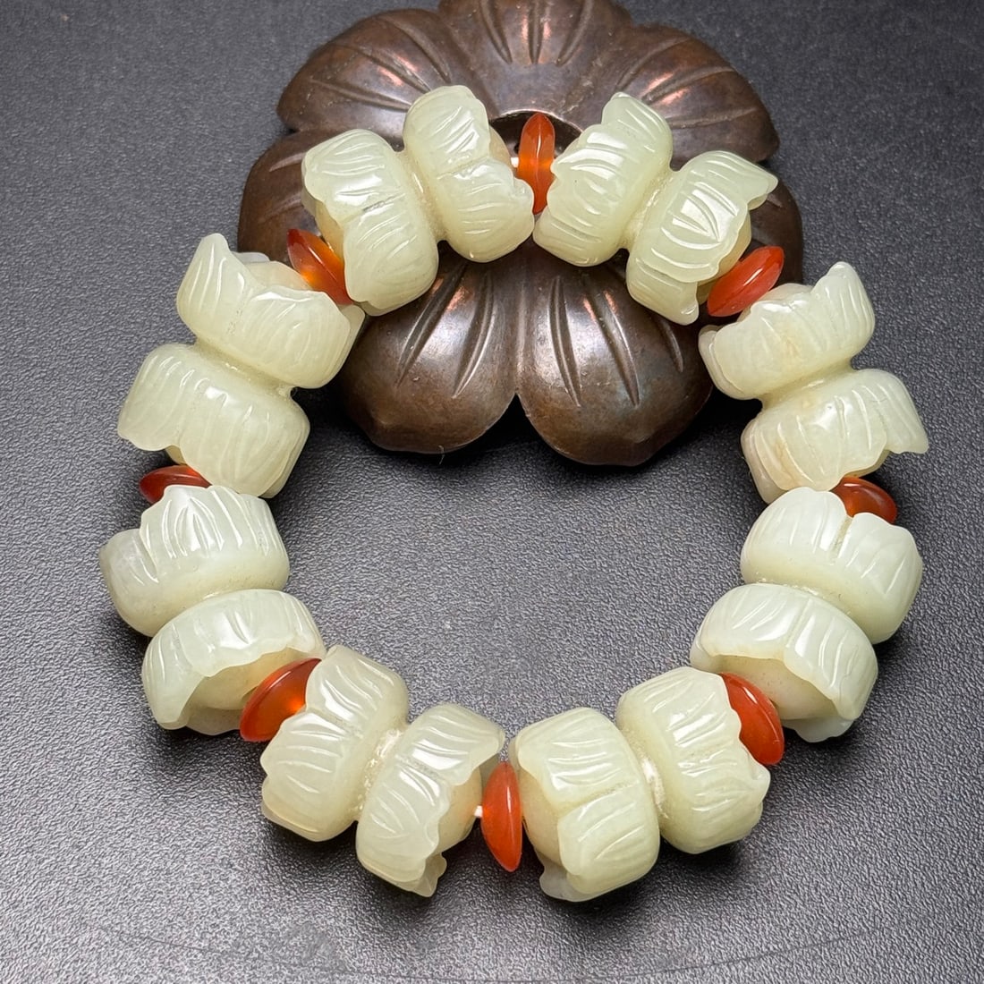 Hand Woven Chinese Hetian Jade Beads Bracelet - 2