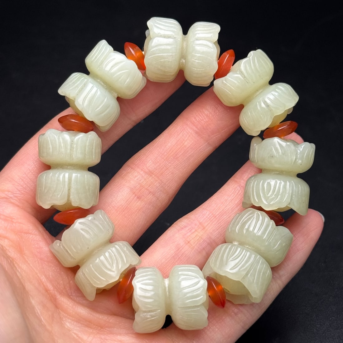 Hand Woven Chinese Hetian Jade Beads Bracelet - 7