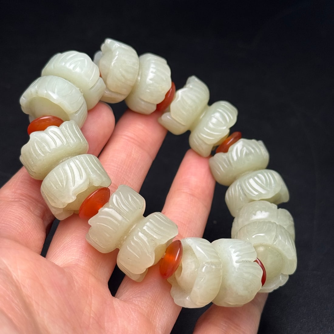Hand Woven Chinese Hetian Jade Beads Bracelet - 8