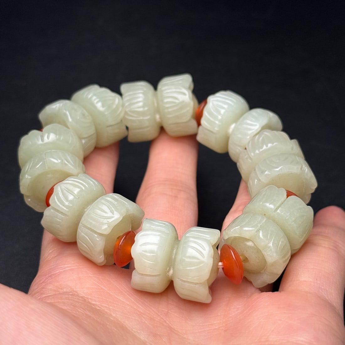 Hand Woven Chinese Hetian Jade Beads Bracelet - 9