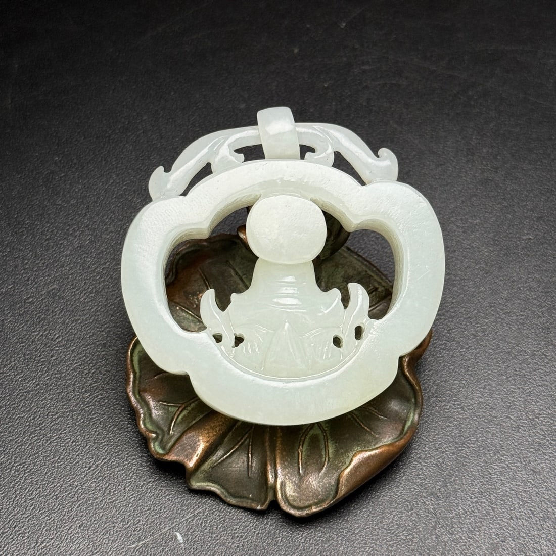 Openwork Chinese Hetian Jade Carved Buddha Pendant - 2