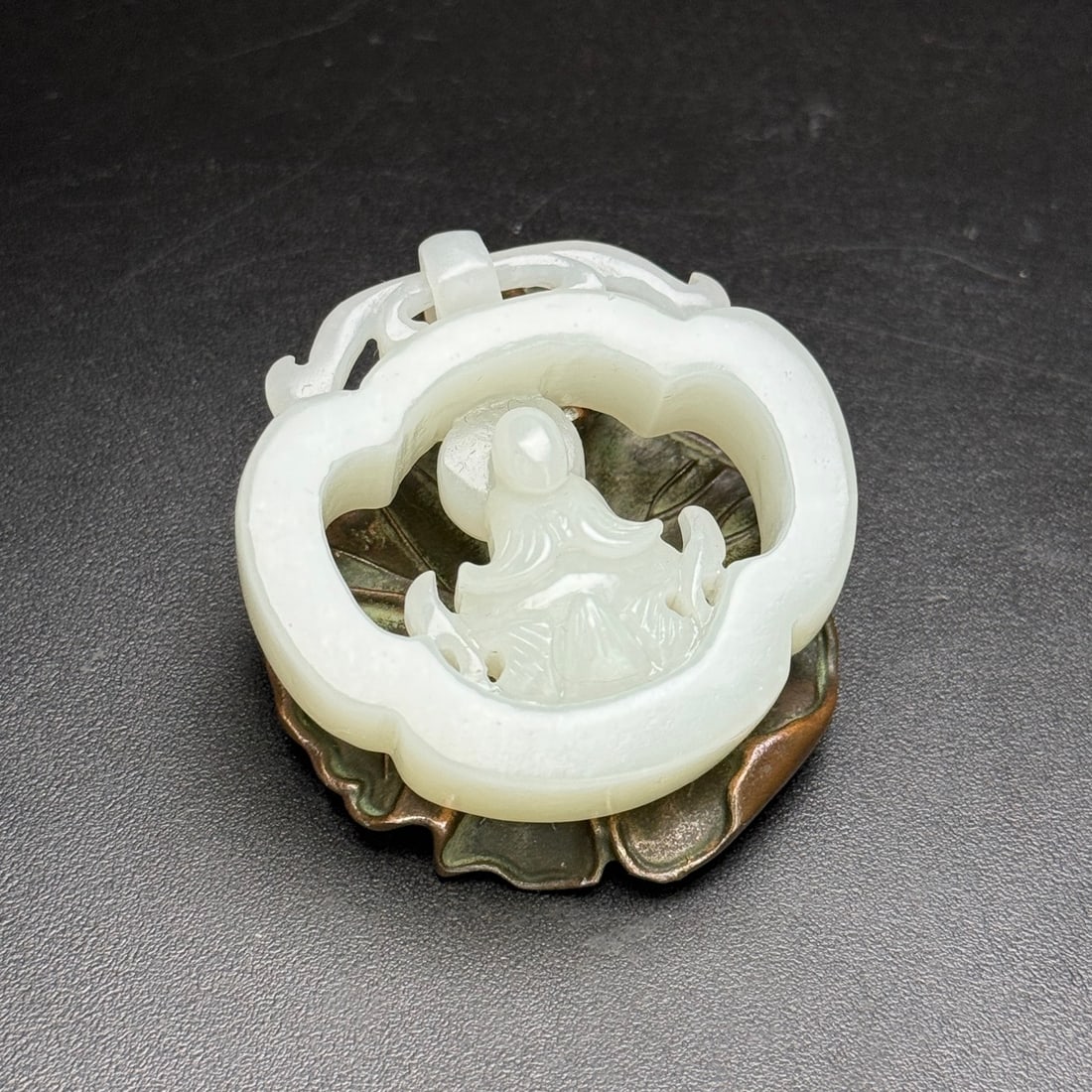 Openwork Chinese Hetian Jade Carved Buddha Pendant - 7