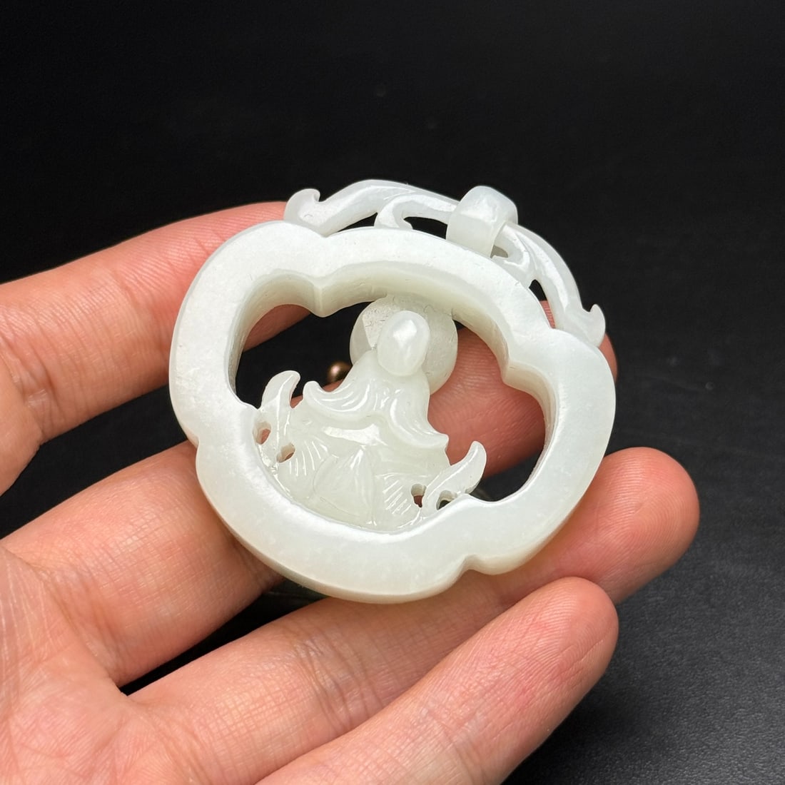 Openwork Chinese Hetian Jade Carved Buddha Pendant - 8