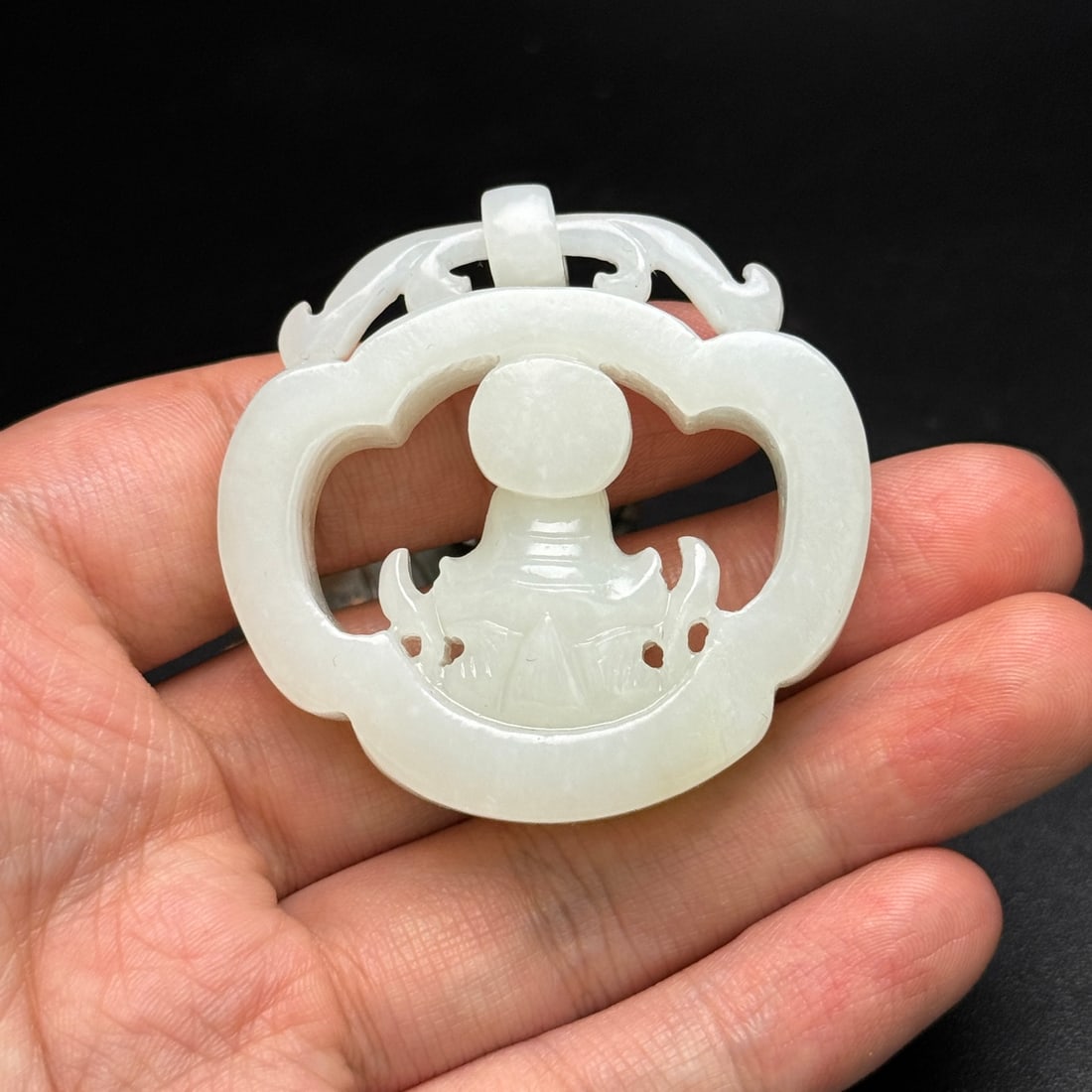 Openwork Chinese Hetian Jade Carved Buddha Pendant - 9