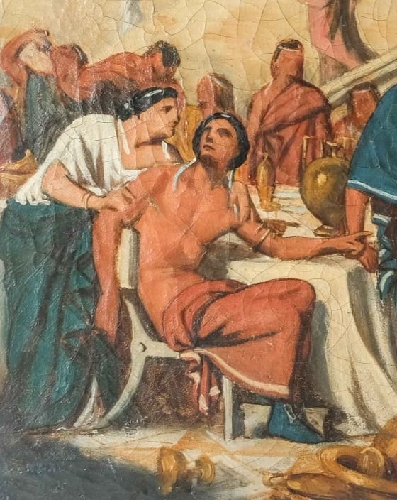 Banquet Scene in Athens, People - Painting Antique Original Old 19th century - 3