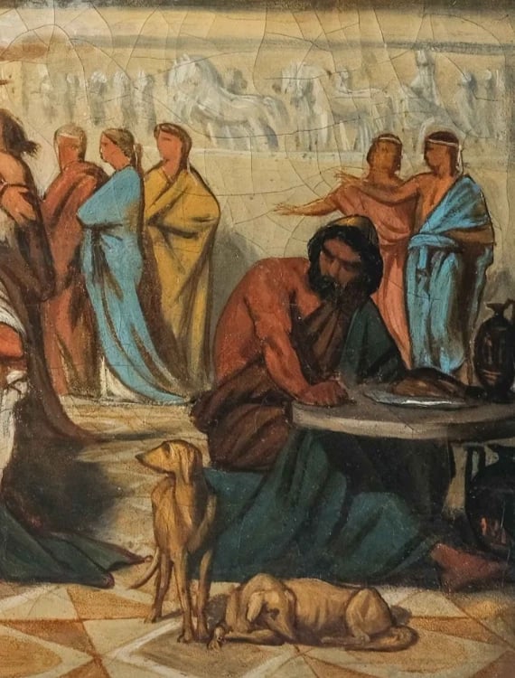 Banquet Scene in Athens, People - Painting Antique Original Old 19th century - 5