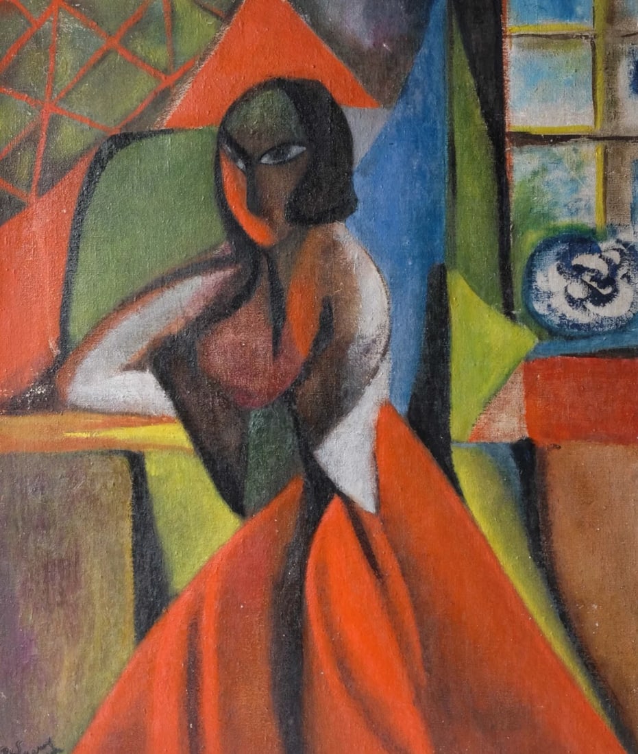 Expressionist, Portrait Woman - Painting Original signed: Title: Expressionist, Portrait Woman - Painting Original signed Description: Oil on canvas 73 x 59 cm / 28.74 x 23.22 inches lacks on painting signed Reserve: $350.00 Shipping: Domestic: Flat-ra