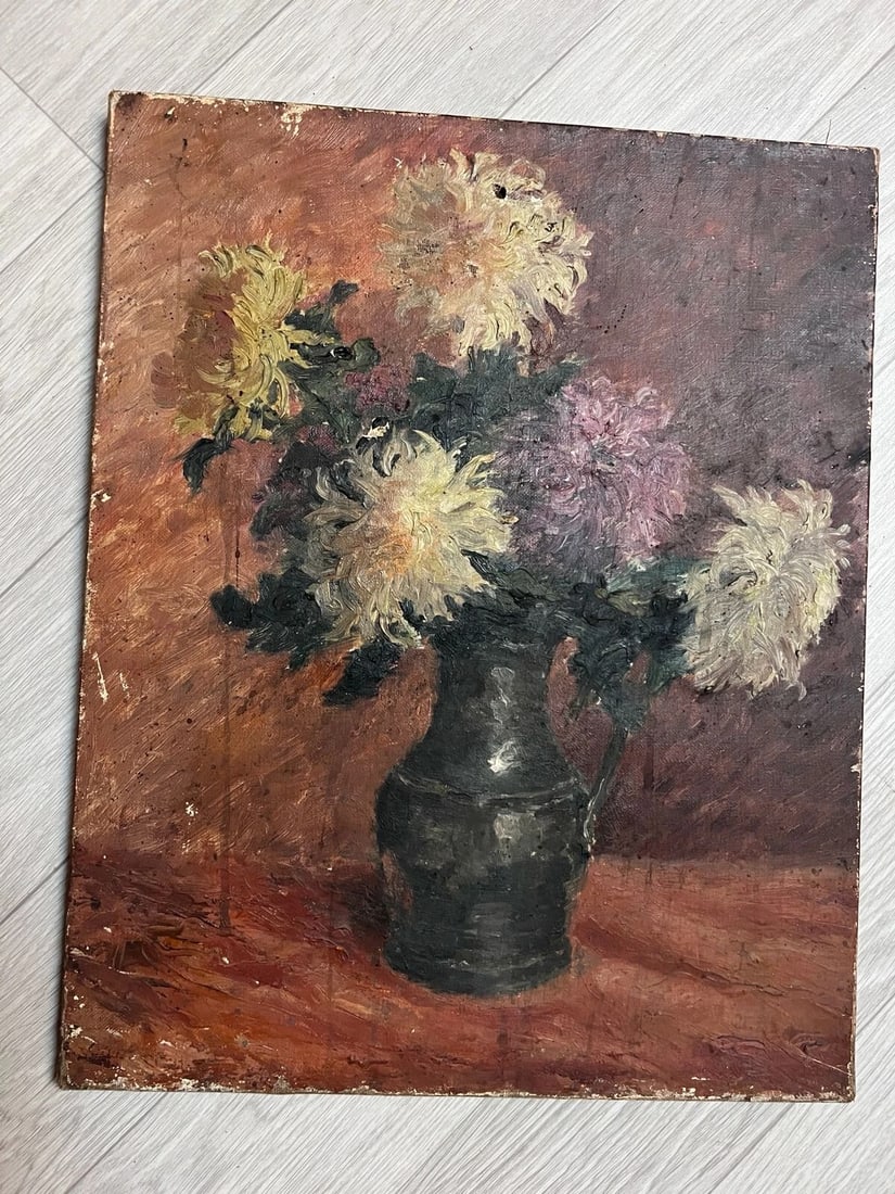 Painting Still Life, Flowers, Vase signed - Antique Original - 2
