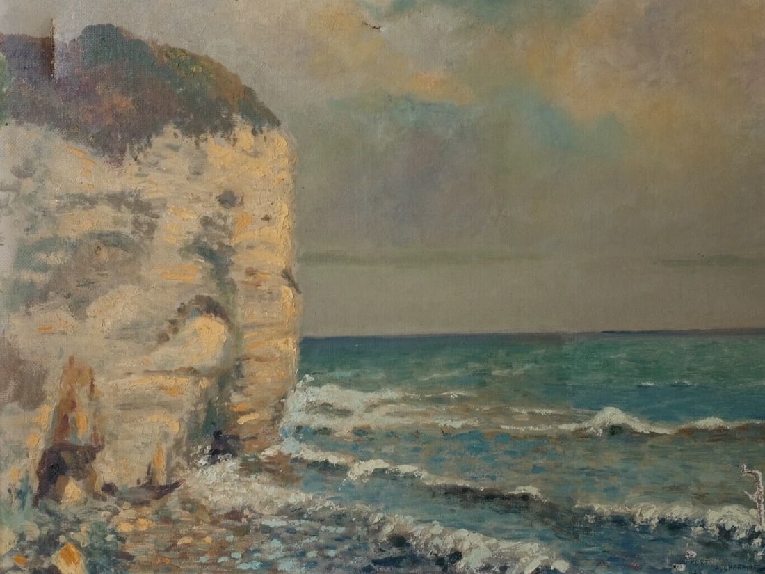 Coastal Seaview Landscape – Early 20th Century Antique French Painting - 2
