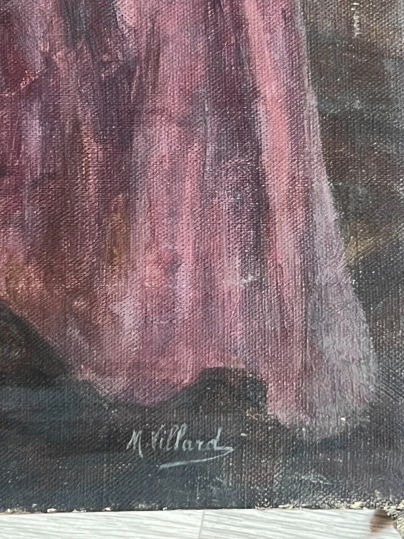 Woman Portrait Reading Antique Oil Painting canvas signed - 5