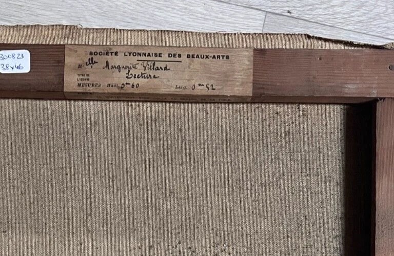 Woman Portrait Reading Antique Oil Painting canvas signed - 8