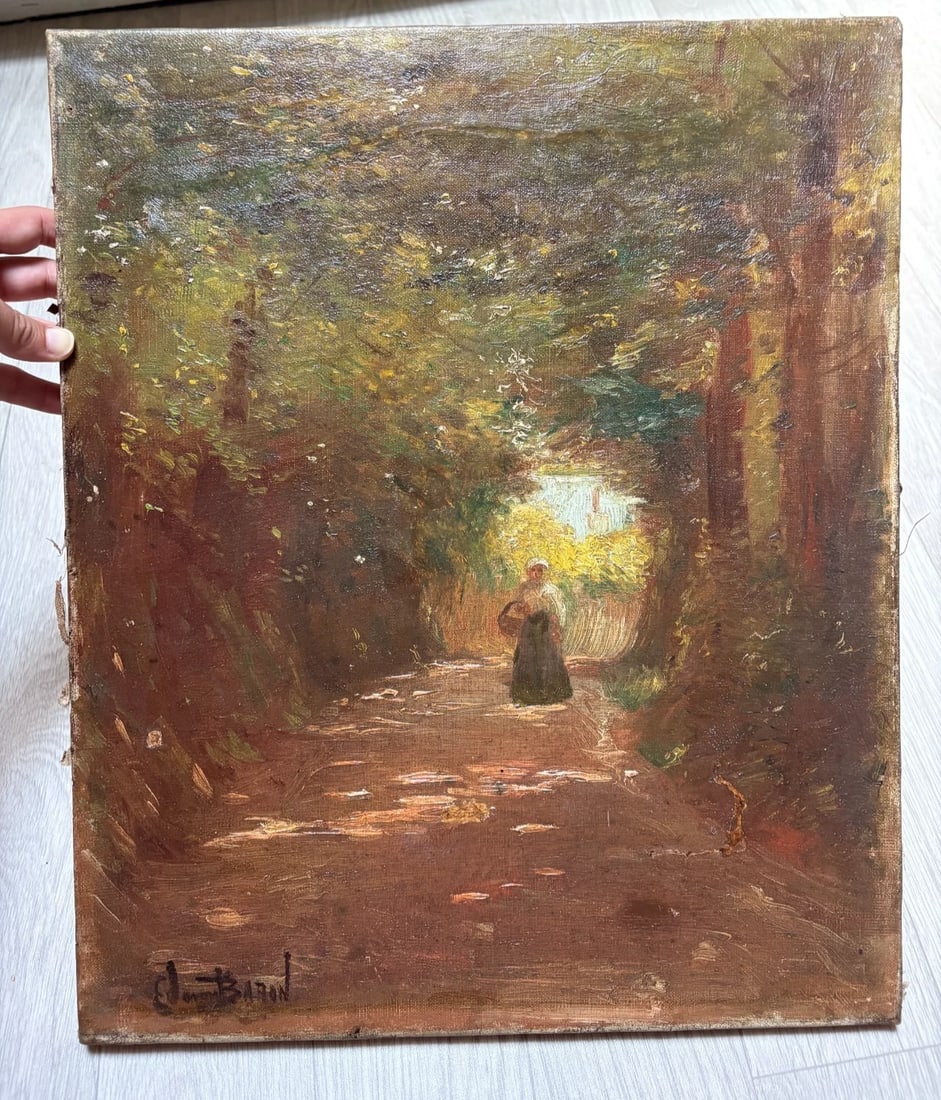Landscape Impressionist Woman signed Antique Original Painting - 2