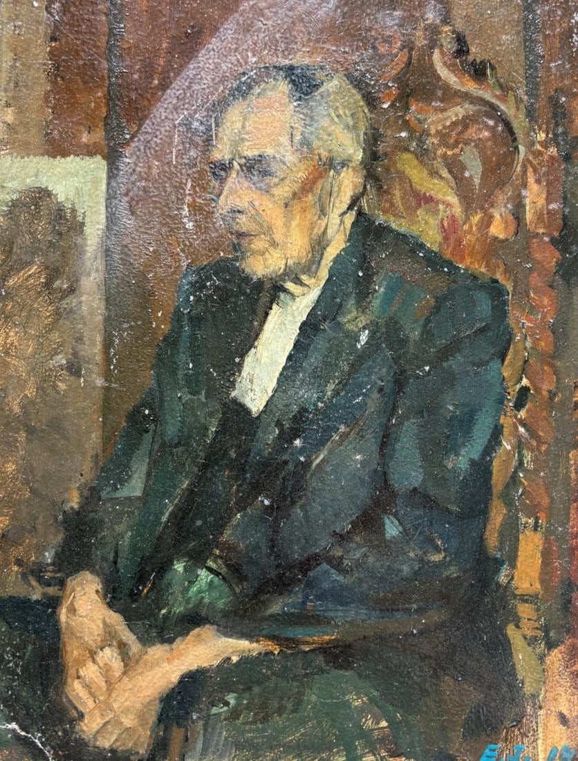 Man, Portrait, People, Expressionist - Antique Oil Painting Signed (1 of 8)