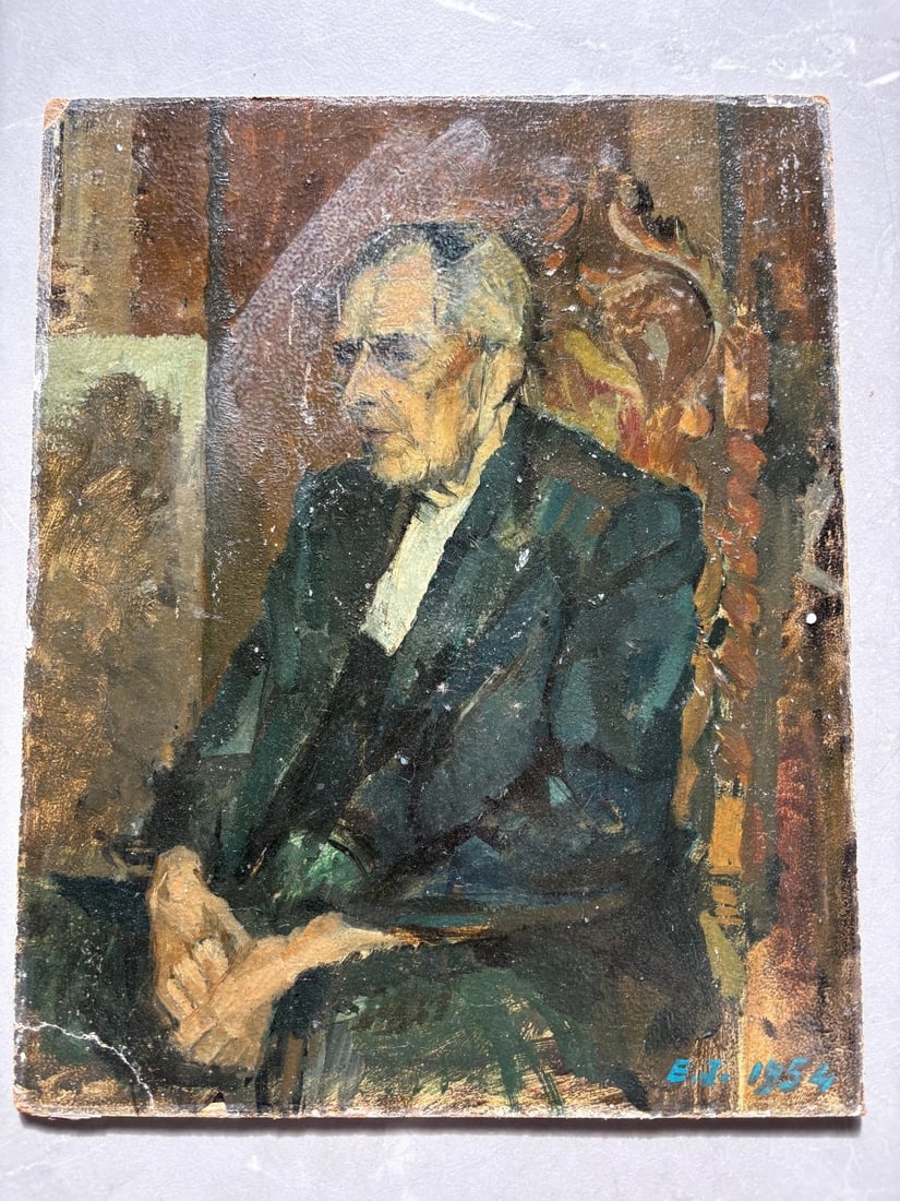 Man, Portrait, People, Expressionist - Antique Oil Painting Signed - 2
