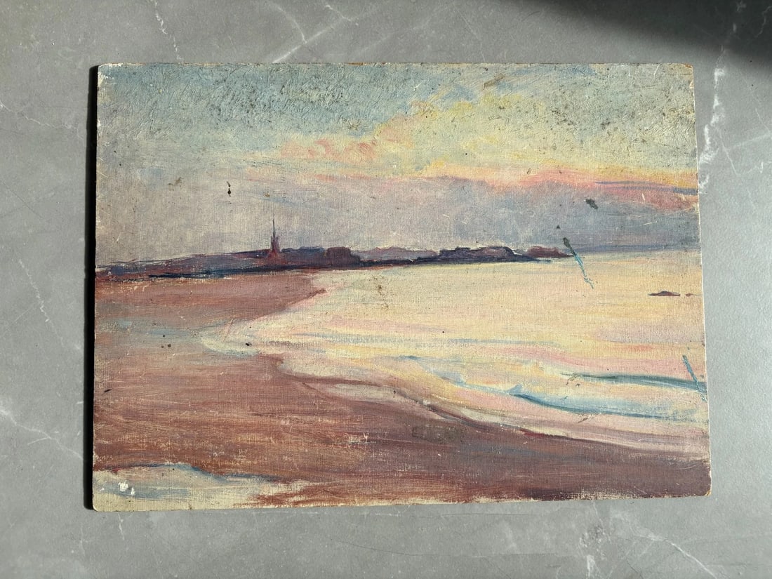 Landscape, Nature, Seaview, City - Antique Oil Painting Signed - 2