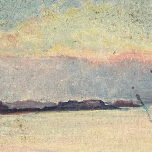 Landscape, Nature, Seaview, City - Antique Oil Painting Signed - 4