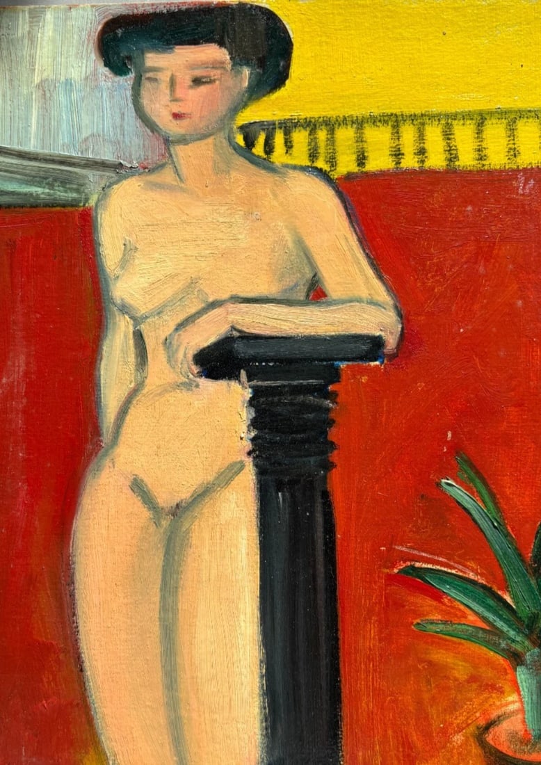 Woman, Portrait, Figure, Expressionist - Antique Oil Painting Signed: Title: Woman, Portrait, Figure, Expressionist - Antique Oil Painting Signed Description: Woman, Portrait, Figure, Expressionist - Antique Oil Painting Signed Oil on cardboard 30.5 x 25 cm / 12.99 x 9.