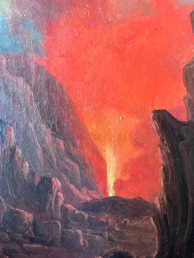 19th century Landscape Volcano in Eruption - Painting Antique Original Oil (1 of 8)