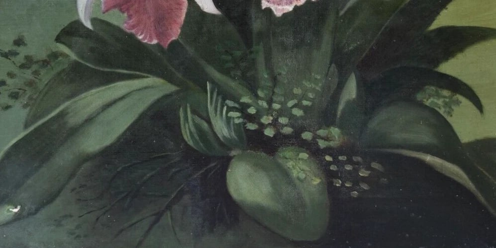 Orchids Flowers, Still Life Bouquet - Painting Vintage Antique Original Oil - 4