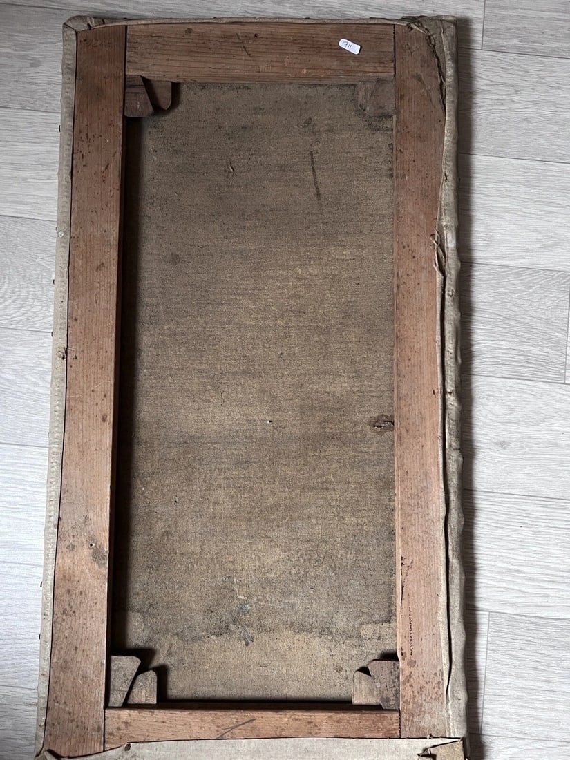 19th Century Landscape Castle, People, Sunset - Painting Antique Original Oil - 9